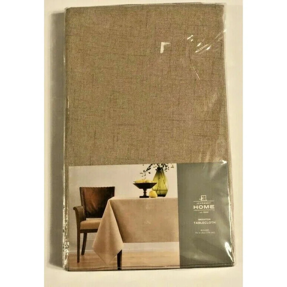 Brighton Fabric Tablecloth Tan Beige Easy Care JCPenney Home 60